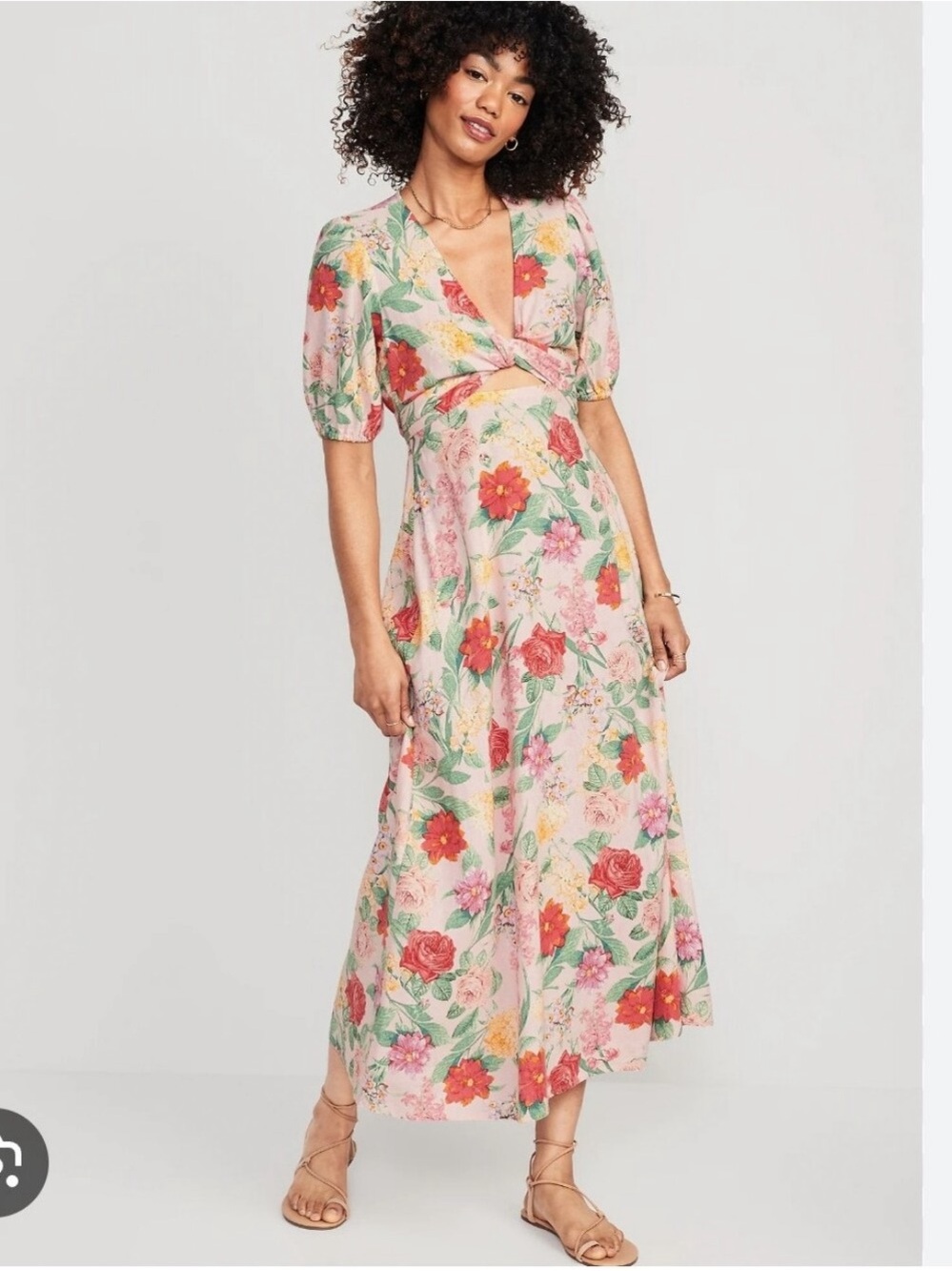 Old Navy Pink Floral Twist-Front Maxi Dress